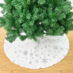 New Christmas decoration items, gold and silver hot stamping, snowflake imitation rabbit fur plush Christmas tree skirt