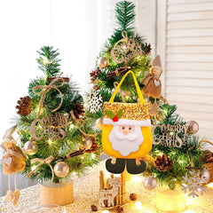 Christmas decoration items, yellow Santa Claus tote bag, glitter Christmas gift bag