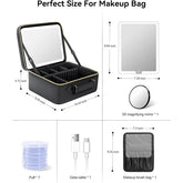 Travel Makeup Bag With LED Mirror,Train Case With Light Up Mirror, Portable Makeup Artist Organizer Bag With Adjustable Dividers, Makeup Brush Holder Storage