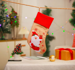 Christmas Decoration Linen Red Bordered Old Man Snowman Christmas Socks