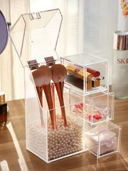 Clear Plastic Makeup Brush Storage Box with Cover Jewelry Earring Organizer Acrylic Makeup Organizer