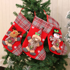 Christmas socks, gift bags, Santa Claus bells, checkered socks, Christmas decorations