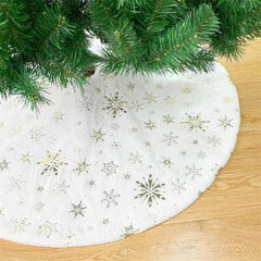 New Christmas decoration items, gold and silver hot stamping, snowflake imitation rabbit fur plush Christmas tree skirt