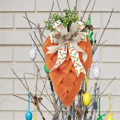 Easter Carrot Wreath Rustic Bow Cloth Wreath Garland With Green Leaves For Front Door Decoration