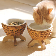 Pure Handmade Rattan Pet Cat And Dog Ceramic Bowl