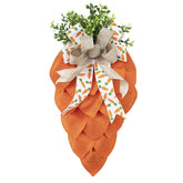 Easter Carrot Wreath Rustic Bow Cloth Wreath Garland With Green Leaves For Front Door Decoration