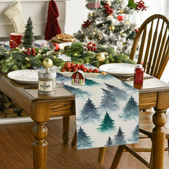 Winter Christmas Table Flag Linen Christmas Tree Printed Tablecloth Holiday Table Decoration Tablecloth Mat