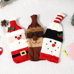 Christmas Decorations Wine Bottle Set Cartoon Knitted Elderly Snowman