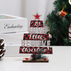 Christmas decorations wooden hollow Christmas tree shapes English letter desktop ornaments party decorations
