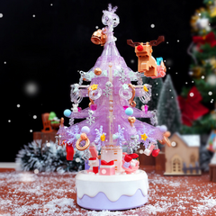 Christmas Tree Building Block Music Box with Lights – Green, Purple, Pink