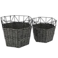 2PCS Wrought Iron Dirty Clothes Basket Laundry Basket Storage Organizer Home Supplies