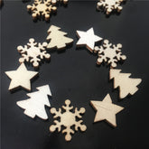 50pcs Wooden Christmas Tree Snowflakes Stars DIY Christmas Hanging