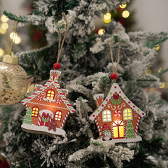 Christmas Hut Wooden Pendant Christmas Gingerbread Hut with Lamp Pendant Christmas Tree Decoration Pendant