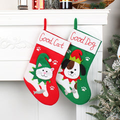 Cute Cat and Dog Christmas Socks Cartoon Christmas Socks Pendant Christmas Tree Gift Bag Decorative Socks