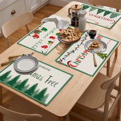 Christmas linen placemats holiday party decorations insulation mats linen Christmas tree printed coasters