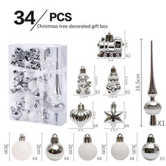 Christmas ornaments 34PCS painted Christmas ball set gift bag mini Christmas tree pendant