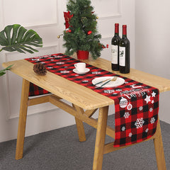 Christmas Decoration Red Black Checkered Cloth Printed Table Flag Christmas Table Flag Holiday Home Christmas Meal Mat