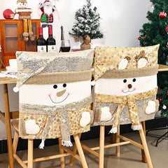 Christmas decoration chair set, Santa Claus chair cover, gold sequins