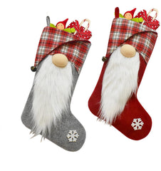 New Christmas Decorations Checkered Cloth Red Grey Faceless Doll Christmas Socks Christmas Children's Gift Socks