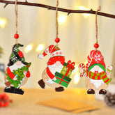 Christmas decorations, painted wooden ornaments, Christmas trees, faceless old man Rudolf Christmas ornaments