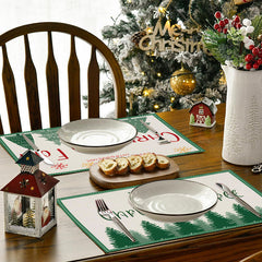 Christmas linen placemats holiday party decorations insulation mats linen Christmas tree printed coasters