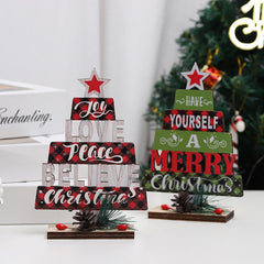 Christmas decorations wooden hollow Christmas tree shapes English letter desktop ornaments party decorations