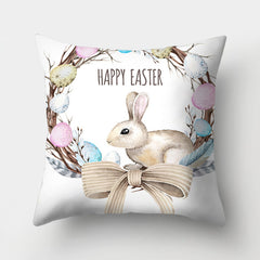 Easter Bunny Watercolor Garland Peach Skin Fabric Home Decoration Pillow Cover