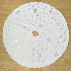 New Christmas decoration items, gold and silver hot stamping, snowflake imitation rabbit fur plush Christmas tree skirt
