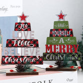 Christmas decorations wooden hollow Christmas tree shapes English letter desktop ornaments party decorations