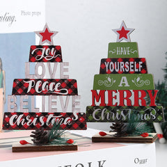 Christmas decorations wooden hollow Christmas tree shapes English letter desktop ornaments party decorations