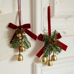 Christmas Pendant Small Bell Velvet Bow Christmas Tree Pinecone Scene Decoration Supplies Decorative Small Pendant