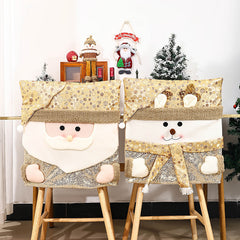 Christmas decoration chair set, Santa Claus chair cover, gold sequins