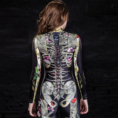 Halloween Costume Body Skeleton Tight Jumpsuit
