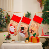 Christmas Decoration Linen Red Bordered Old Man Snowman Christmas Socks