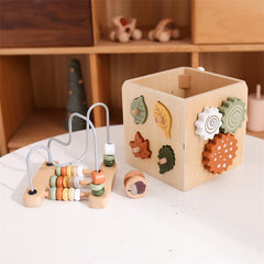 Bead-stringing Toy Shape Matching Five-in-one Toy Wooden Busy Box