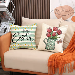 Easter Linen Print Cartoon Pillow Cover