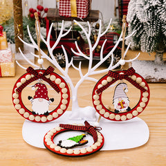 Christmas Decoration Wooden Wreath Christmas Tree Pendant Santa Claus Dwarf Pendant Wooden Round Bead String