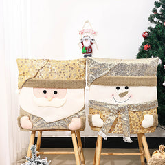 Christmas decoration chair set, Santa Claus chair cover, gold sequins