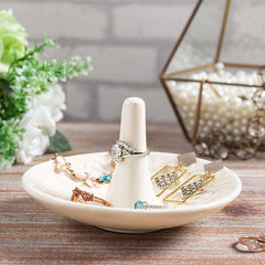 American Ceramic White Ring Holder Dresser Organizer Embossed