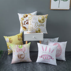 Amazon Cross Border Cartoon Rabbit Egg Print Easter Peach Skin Pillow Cover Sofa Bedside Cushion