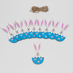 10Pcs Bunny Easter Wooden Pendant Cartoon Rubbit Egg