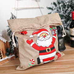 Christmas printed linen gift bags Santa Claus backpacks