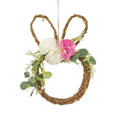 Spring Wreath Easter Bunny Wreath Light Up Door Hanger With Artificial Flower Greenery Handwoven Rattan Garland Wall Decor