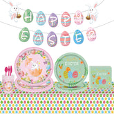 Easter Bunny Egg Festival Party Supplies Dinner Plate Pulling Flag Paper Cup Knife Fork Spoon Disposable Tableware Set