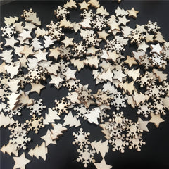 50pcs Wooden Christmas Tree Snowflakes Stars DIY Christmas Hanging
