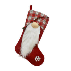 New Christmas Decorations Checkered Cloth Red Grey Faceless Doll Christmas Socks Christmas Children's Gift Socks