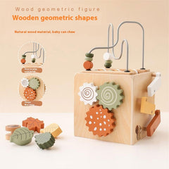 Bead-stringing Toy Shape Matching Five-in-one Toy Wooden Busy Box