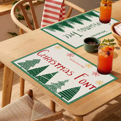 Christmas linen placemats holiday party decorations insulation mats linen Christmas tree printed coasters