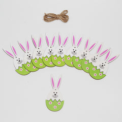 10Pcs Bunny Easter Wooden Pendant Cartoon Rubbit Egg