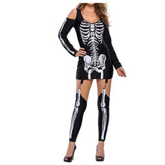 Skull Skeleton Print Sexy Off-shoulder Halloween Costume Dark Performance Costume
